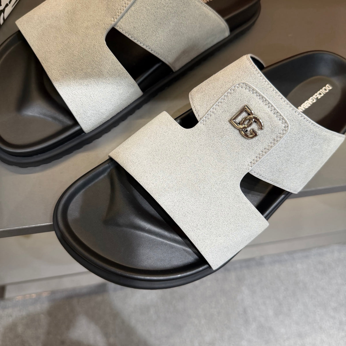 Dolce & Gabbana DG Men's Leather Strap Sandals with Aluminum Buckle