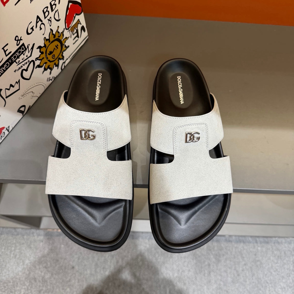 Dolce & Gabbana DG Men's Leather Strap Sandals with Aluminum Buckle