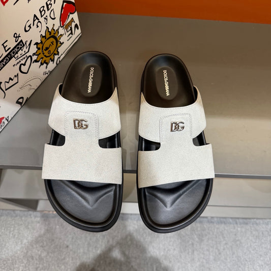 Dolce & Gabbana DG Men's Leather Strap Sandals with Aluminum Buckle