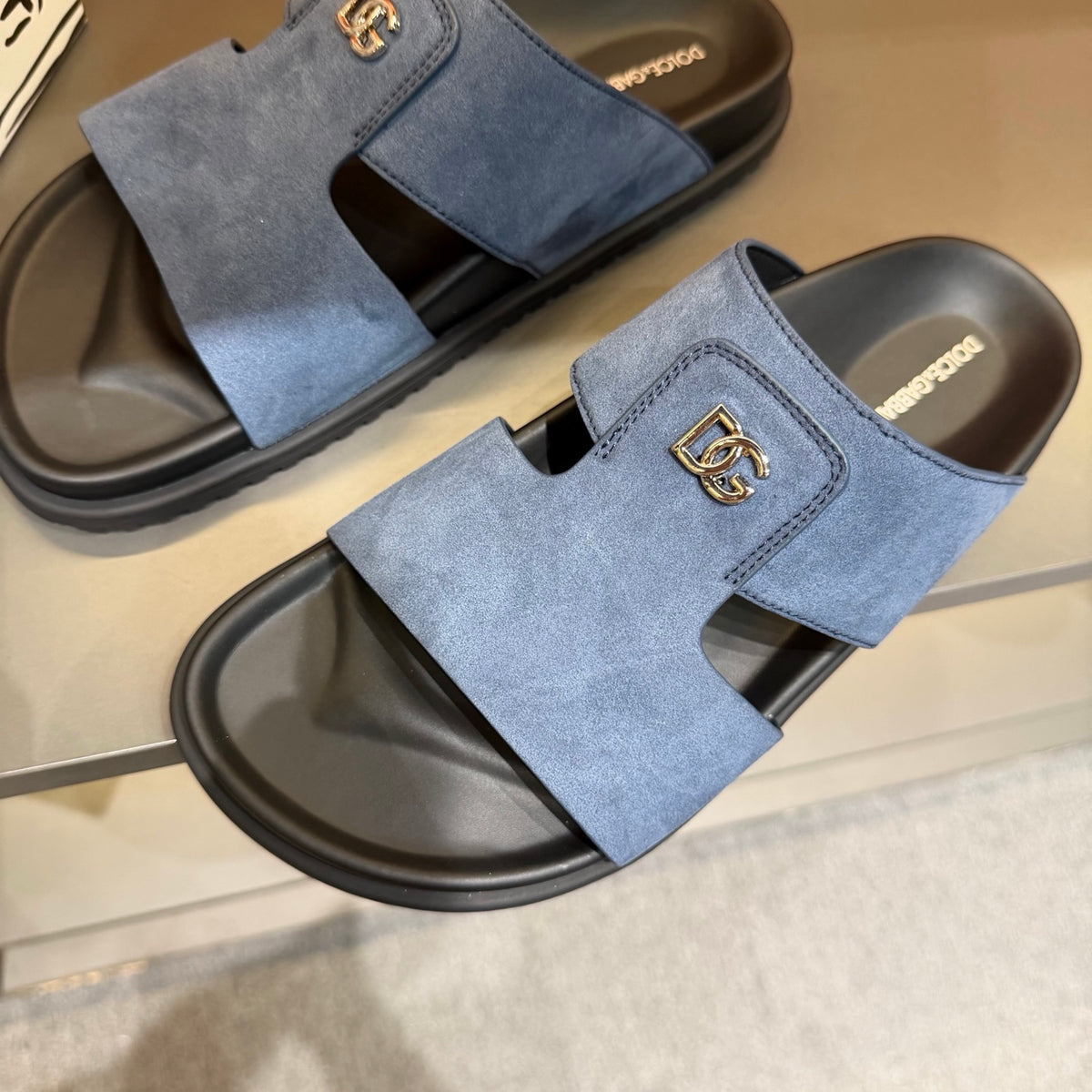 Dolce & Gabbana DG Men's Leather Strap Sandals with Aluminum Buckle