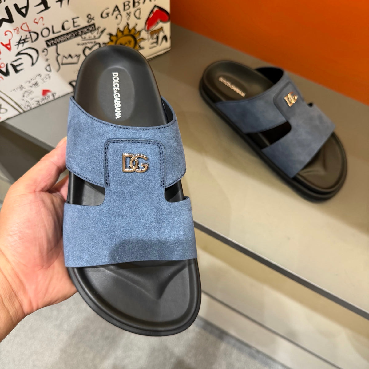 Dolce & Gabbana DG Men's Leather Strap Sandals with Aluminum Buckle
