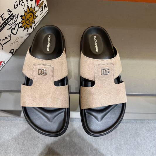 Dolce & Gabbana DG Men's Leather Strap Sandals with Aluminum Buckle