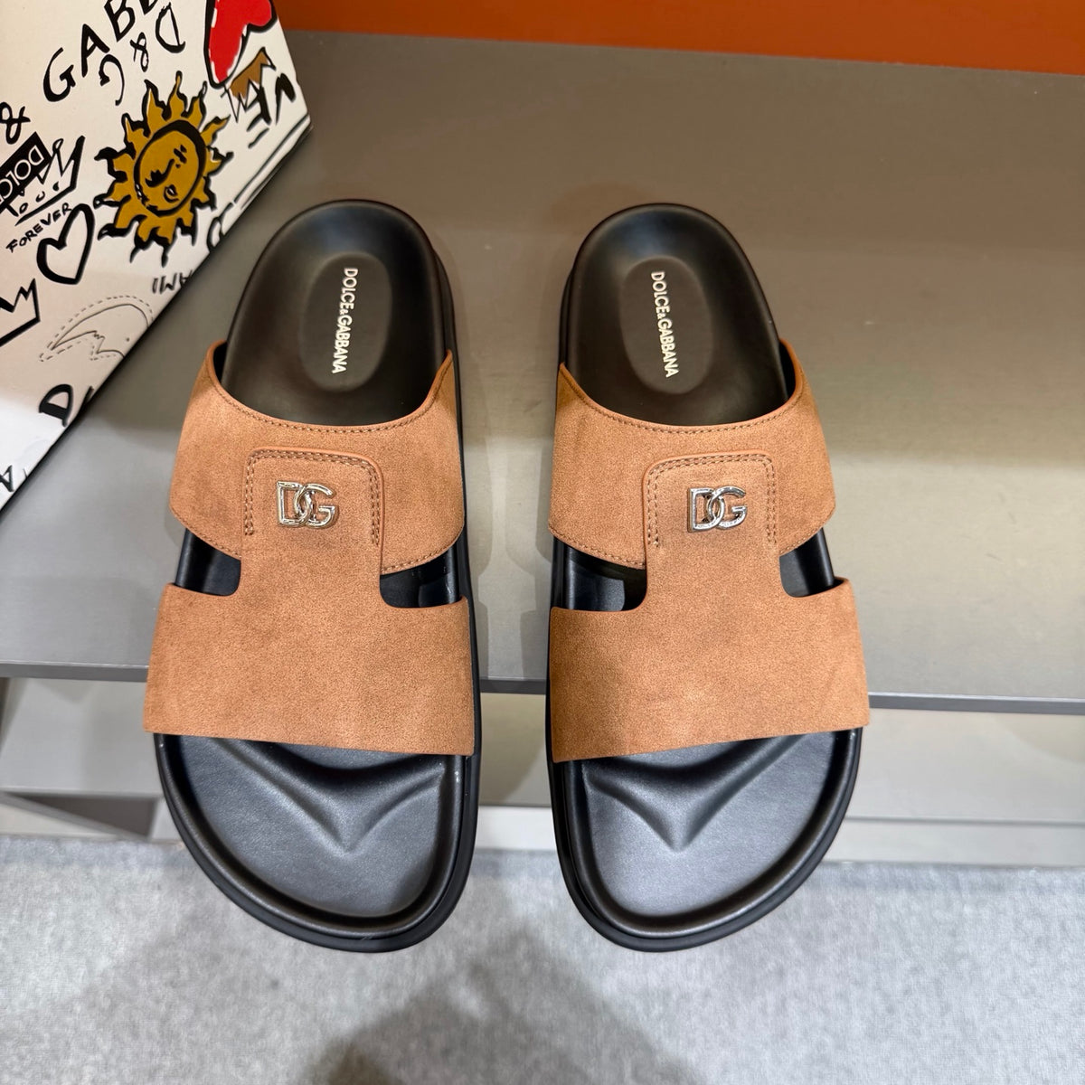 Dolce & Gabbana DG Men's Leather Strap Sandals with Aluminum Buckle