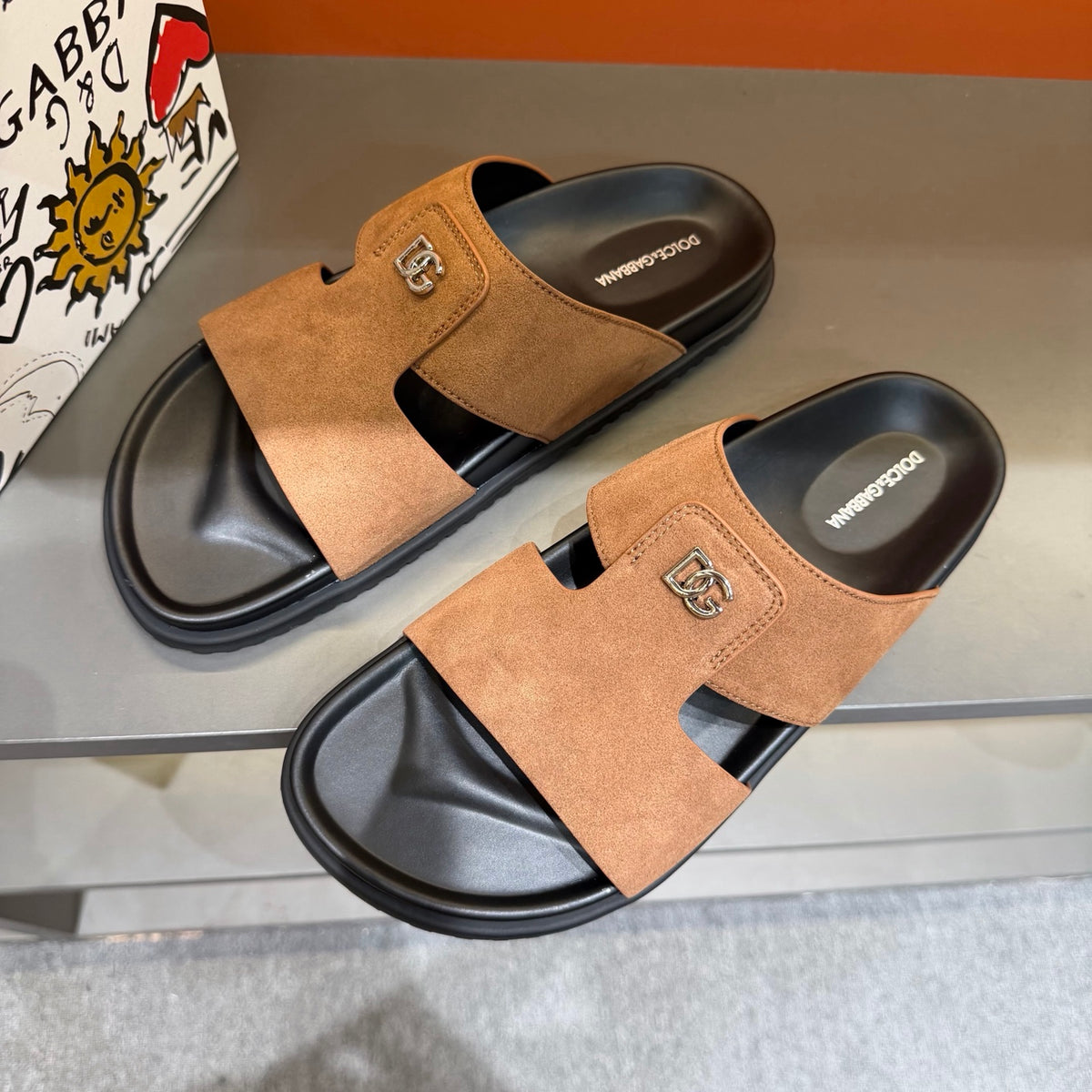Dolce & Gabbana DG Men's Leather Strap Sandals with Aluminum Buckle