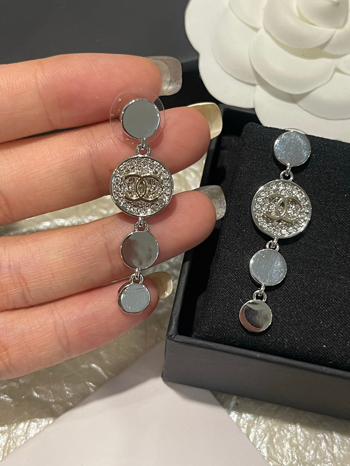 two-tone crystal Drop Earrings for women - alternate angle view 9