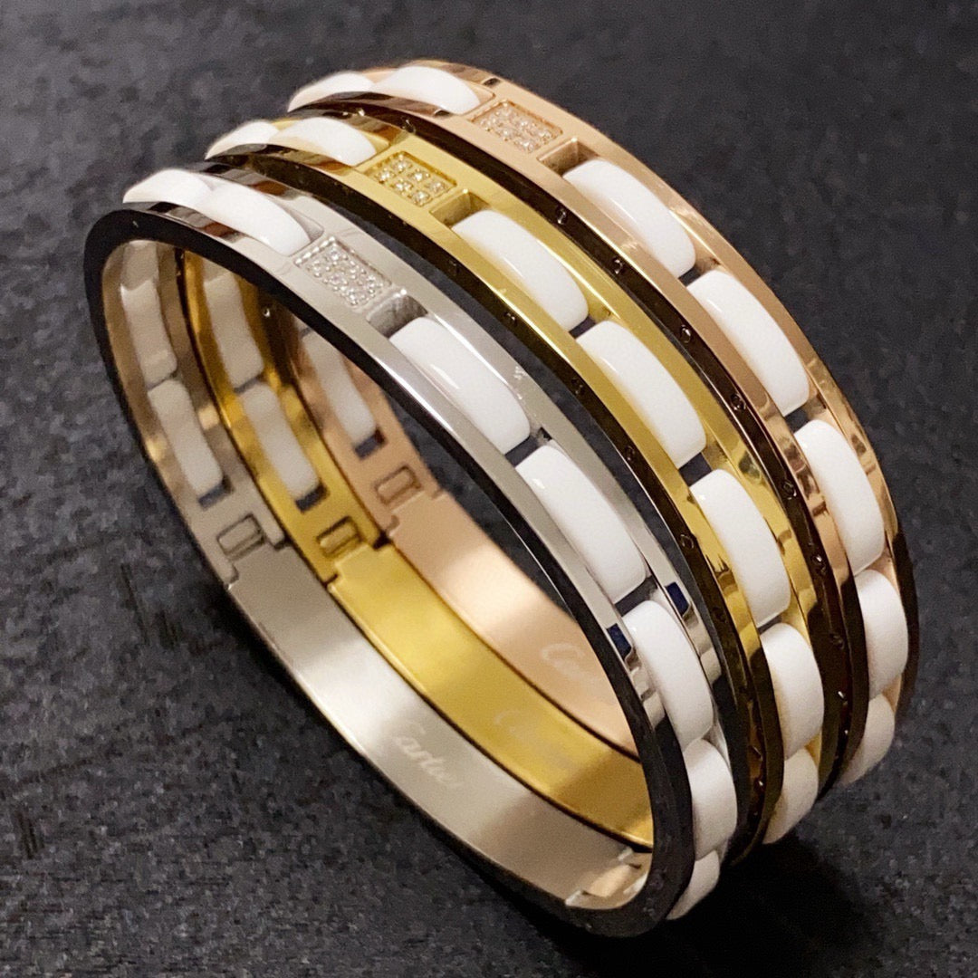 white crystal crystal inlaid Bangle for women - product detail view