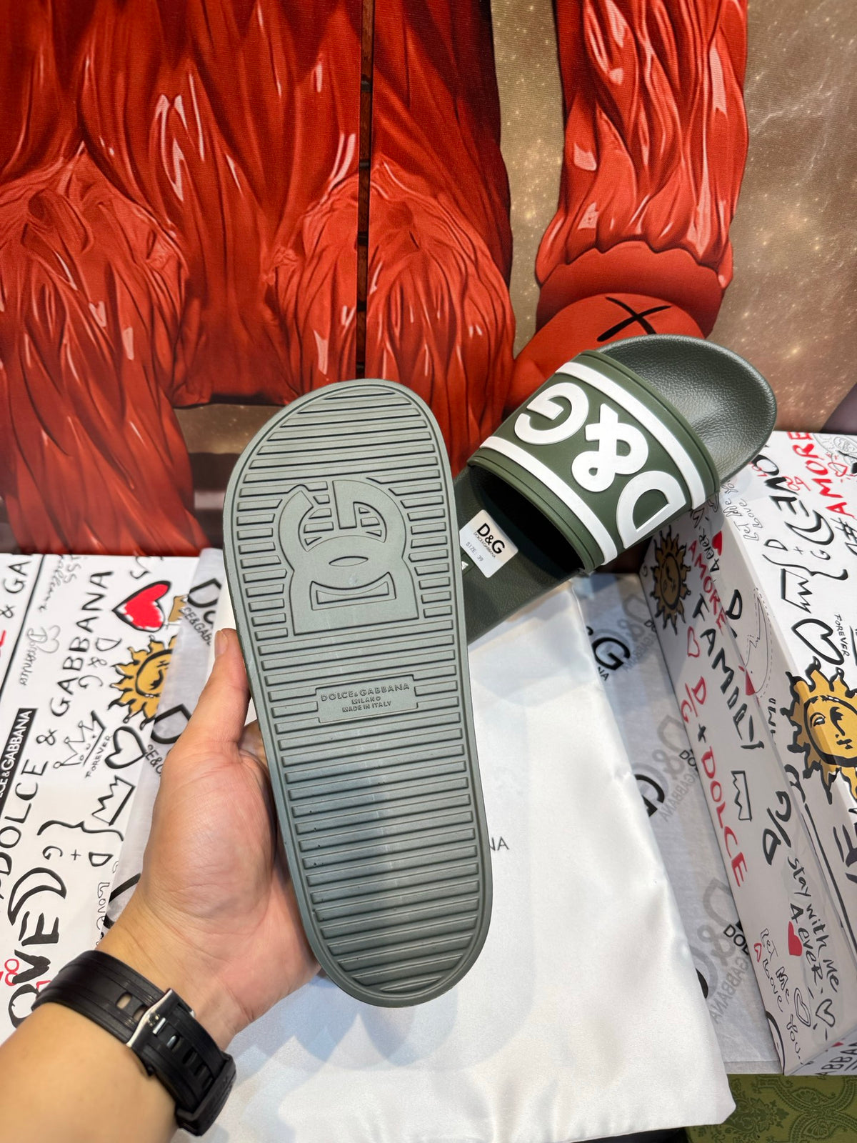 Dolce & Gabbana DG Men's Embossed-Logo PVC Slides