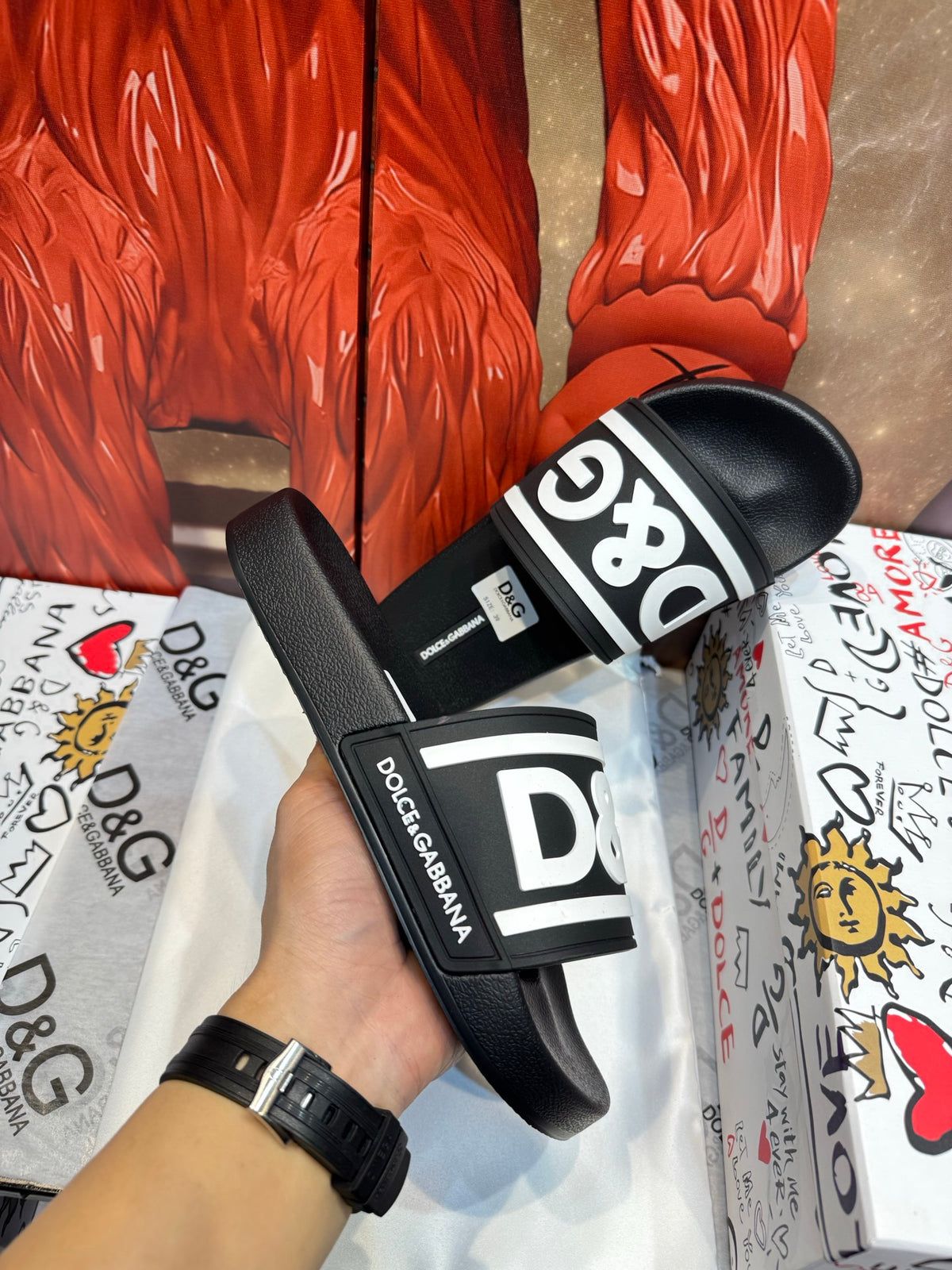 Dolce & Gabbana DG Men's Embossed-Logo PVC Slides