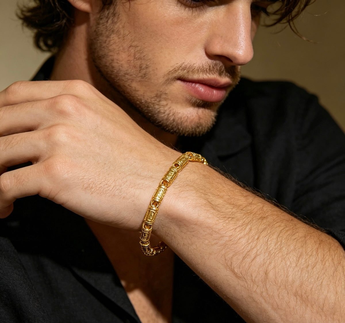 beige minimalist Ring for men - alternate angle view 5