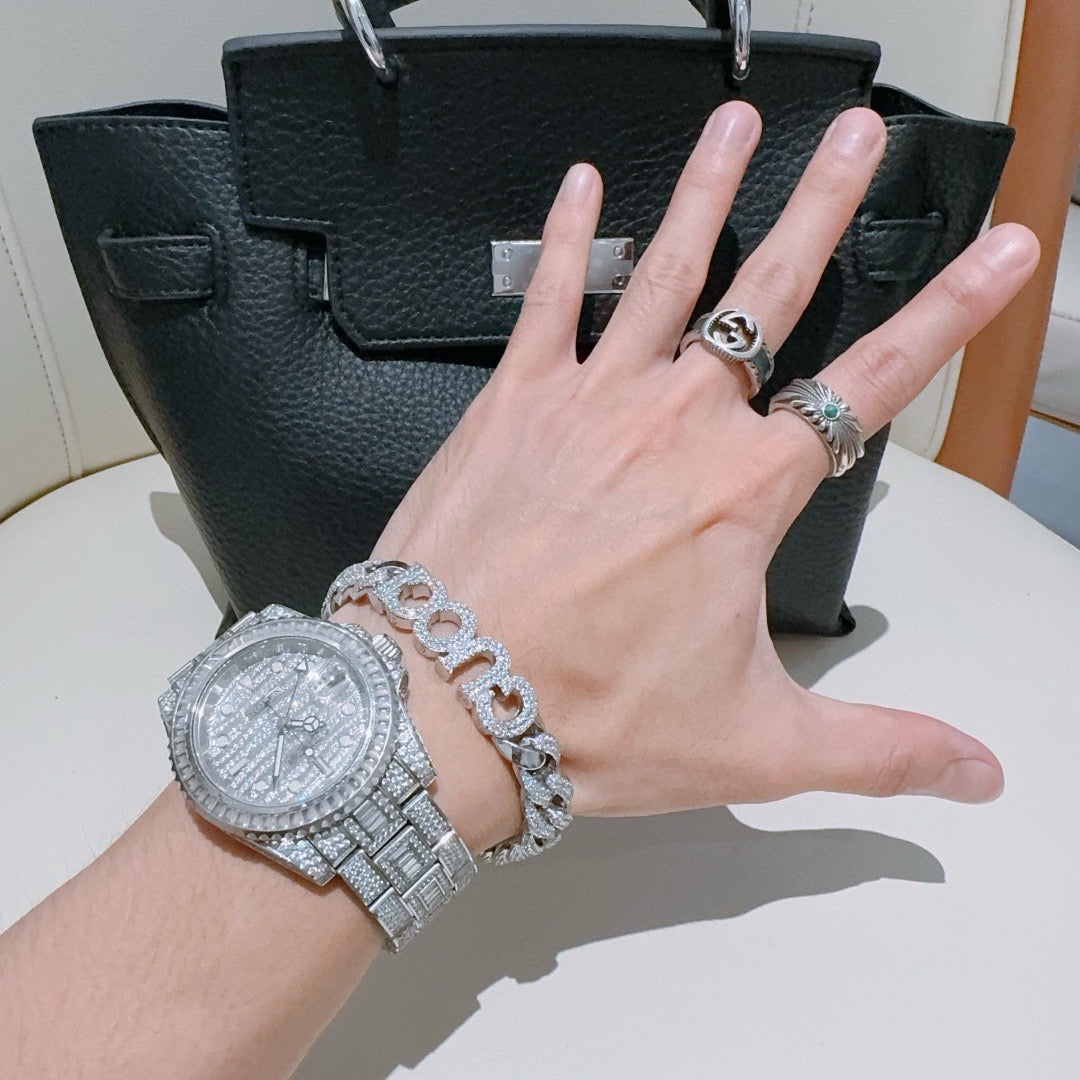 crystal inlaid Bracelet for men - alternate angle view 3