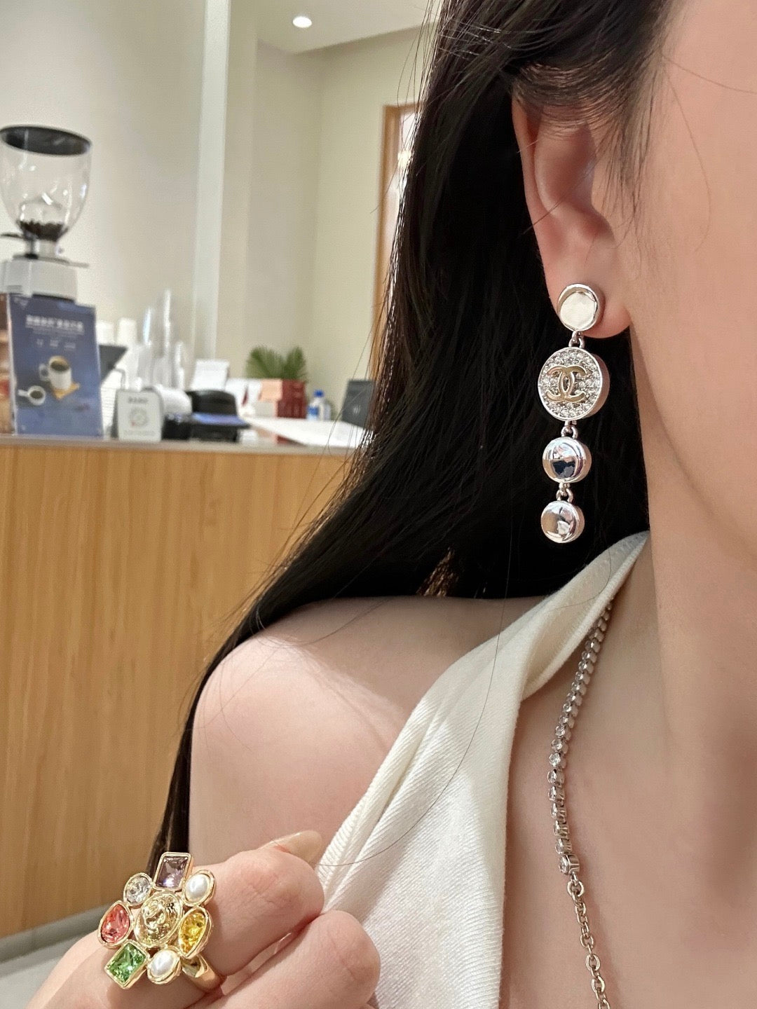 two-tone crystal Drop Earrings for women - alternate angle view 6