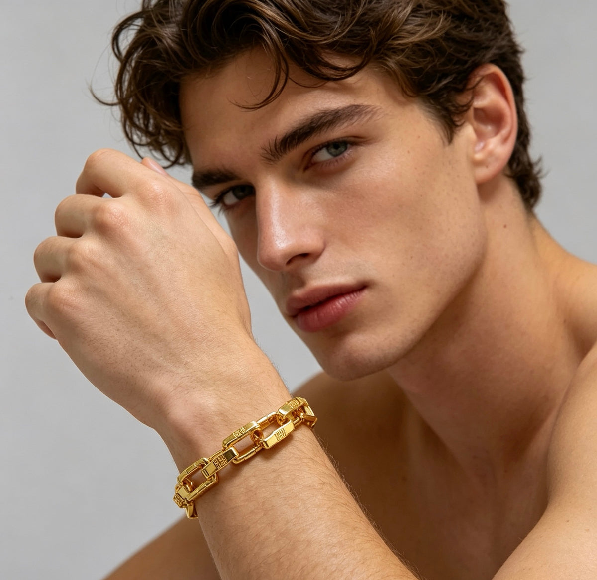 gold gold plated floral Bracelet for men - alternate angle view 3