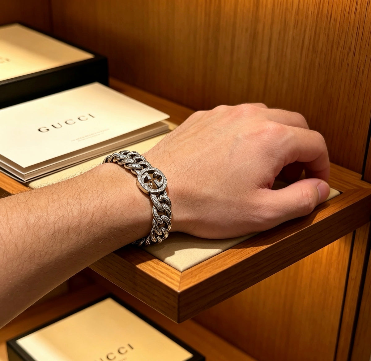 beige luxury Bracelet for men - alternate angle view 3