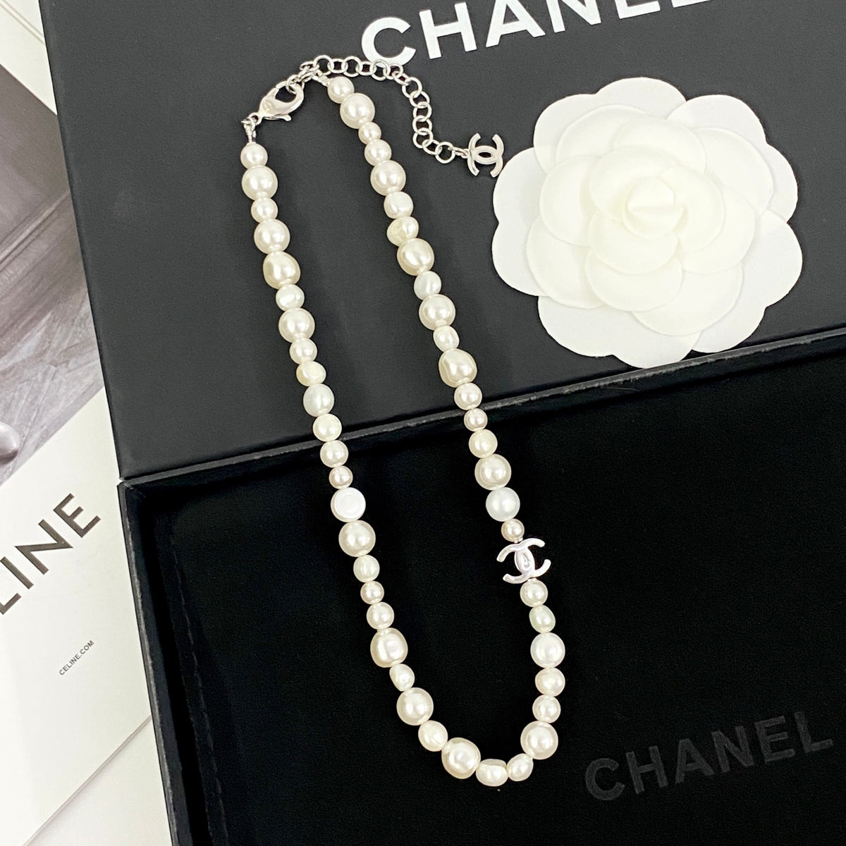 silver pearl Necklace for women - alternate angle view 4