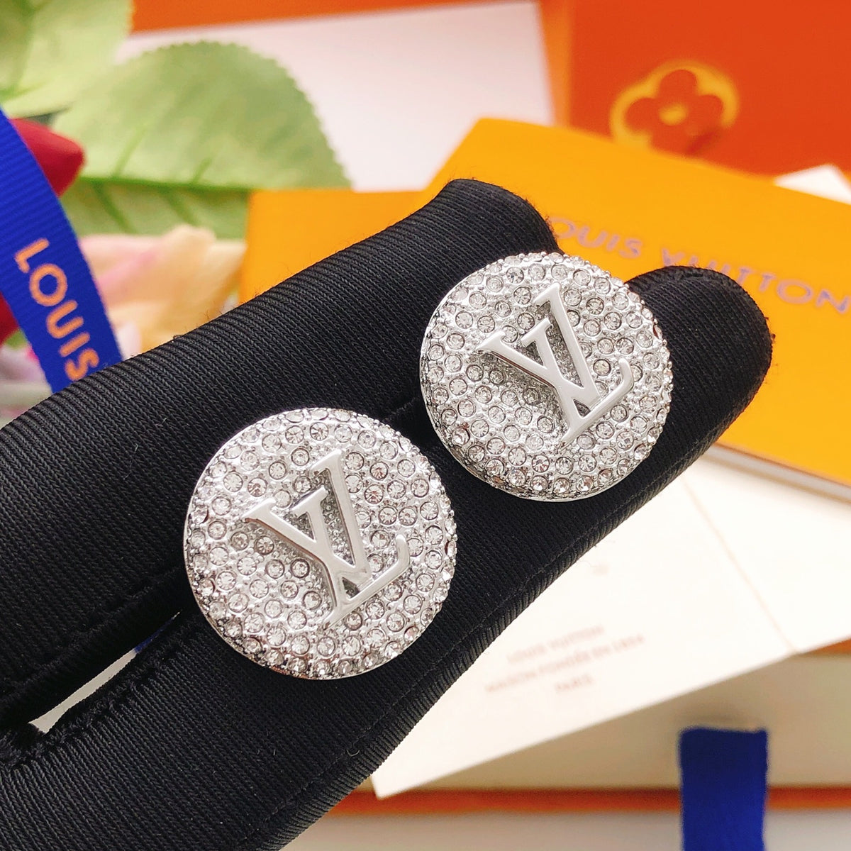 silver brass Stud Earrings for women - alternate angle view 2
