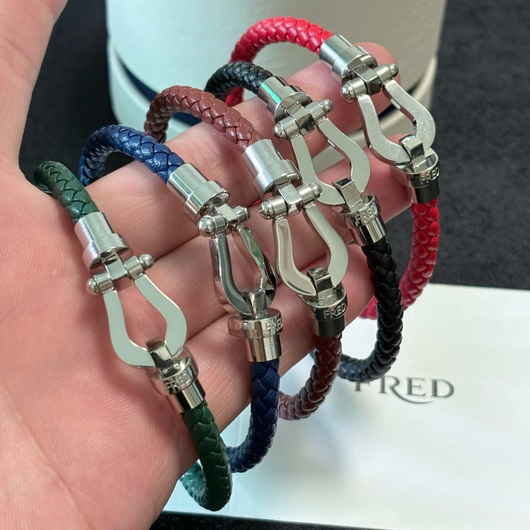 silver genuine leather versatile Bracelet for men - alternate angle view 2