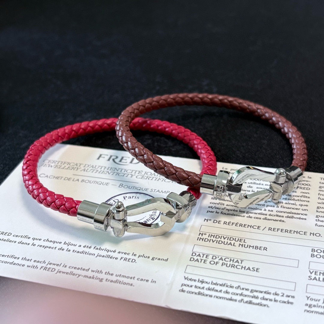 silver genuine leather versatile Bracelet for men - alternate angle view 5