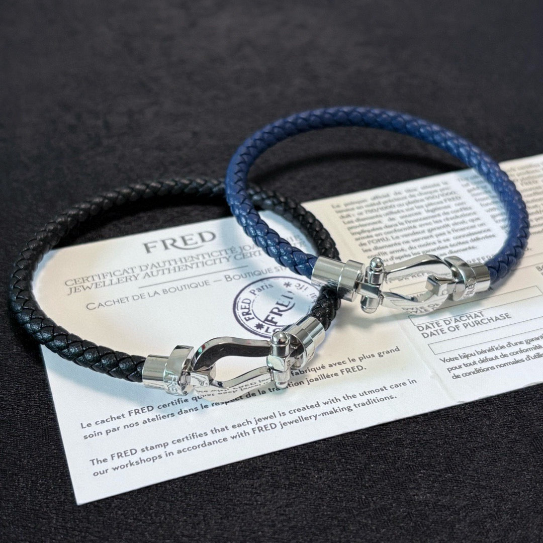 silver genuine leather versatile Bracelet for men - alternate angle view 6