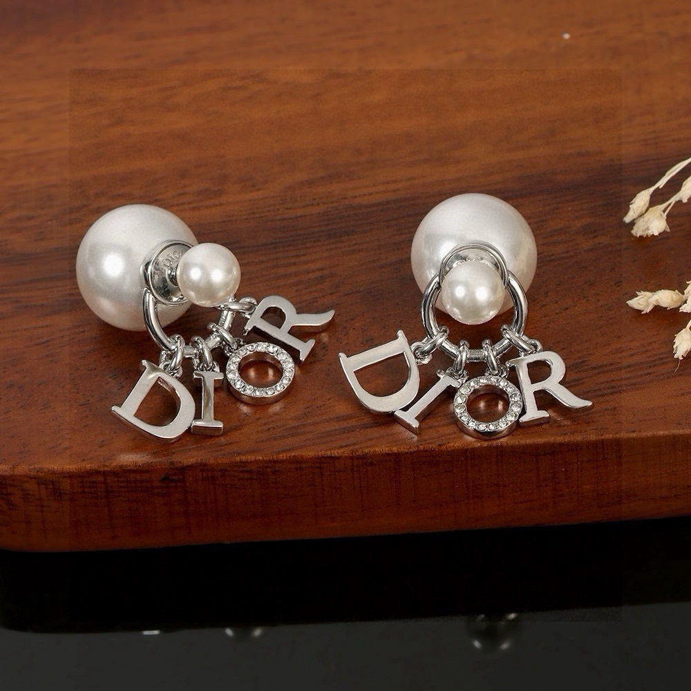 silver resin letter Drop Earrings for women - alternate angle view 4