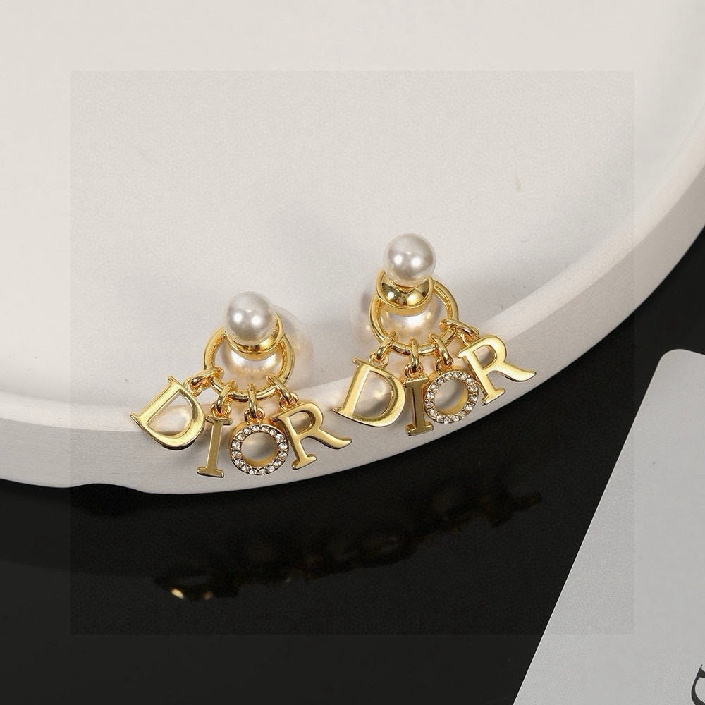 silver resin letter Drop Earrings for women - alternate angle view 2