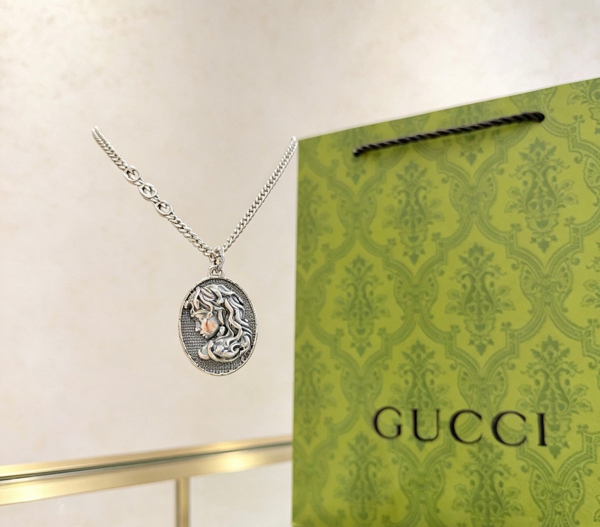 antique double g Necklace for women - alternate angle view 4