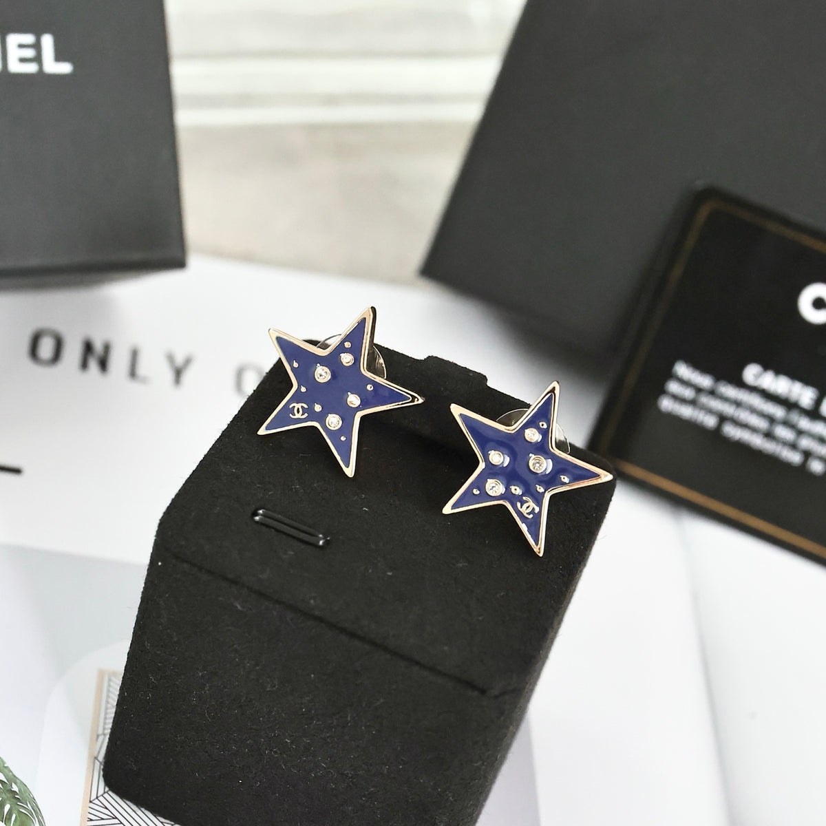 navy crystal double c Stud Earrings for women - alternate angle view 2