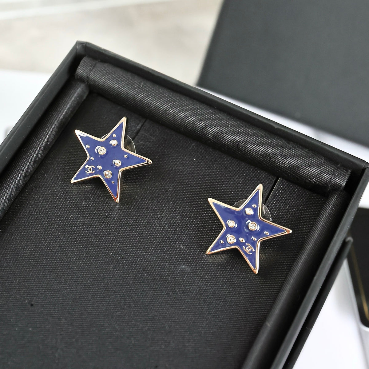 navy crystal double c Stud Earrings for women - alternate angle view 6