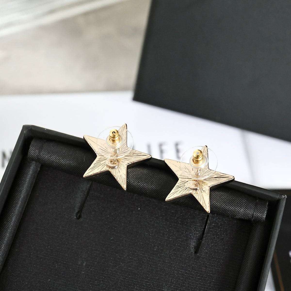 navy crystal double c Stud Earrings for women - alternate angle view 5