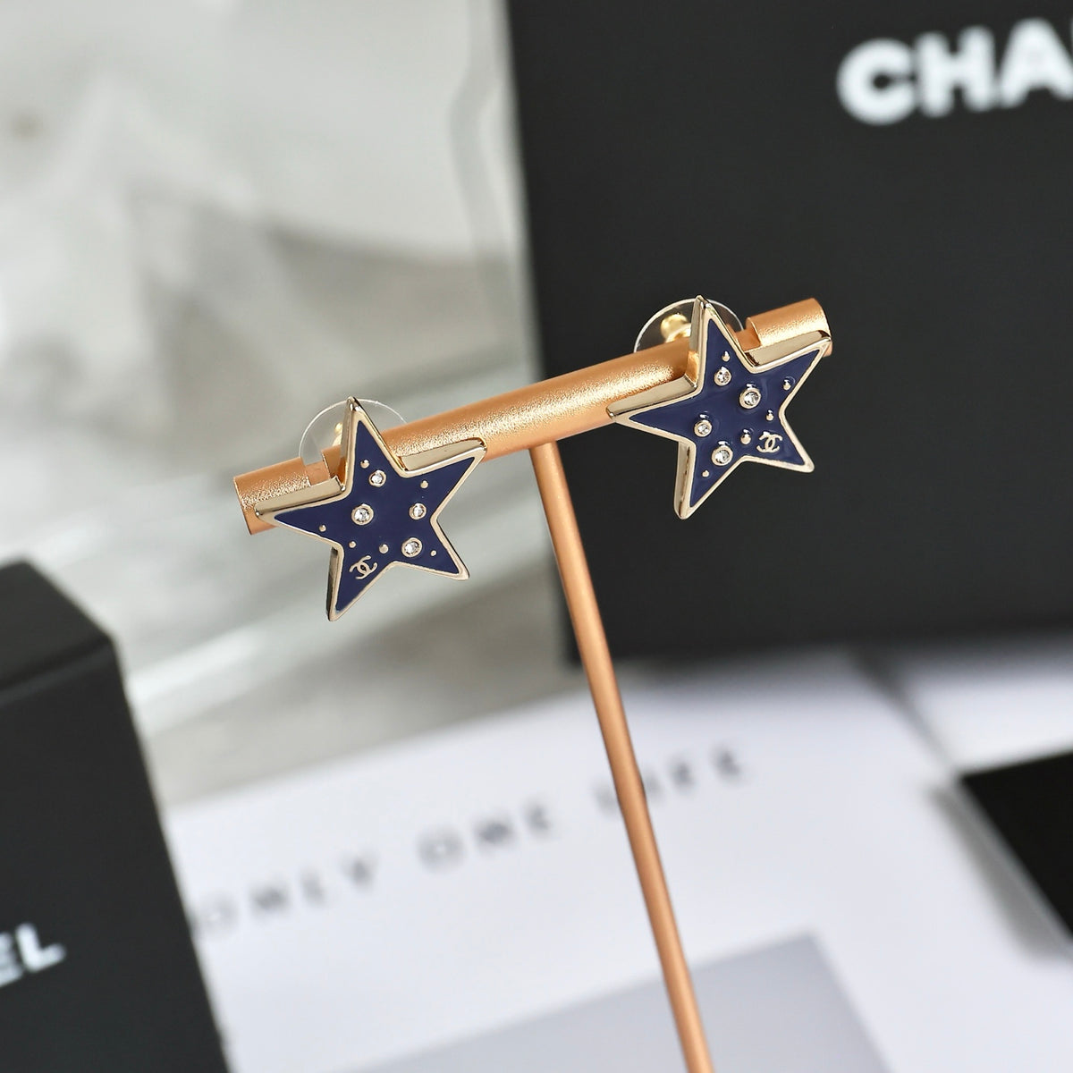navy crystal double c Stud Earrings for women - alternate angle view 3