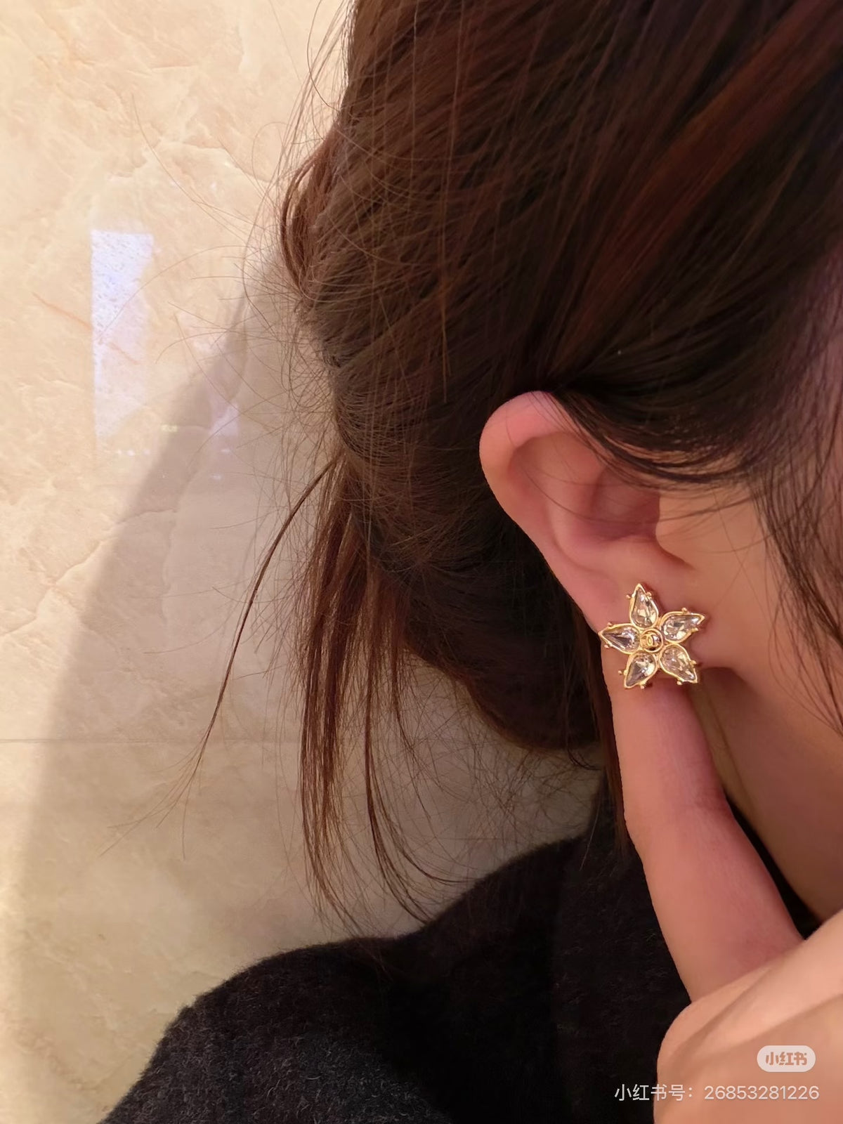 clear cubic zirconia crystal inlaid Stud Earrings for women - alternate angle view 8