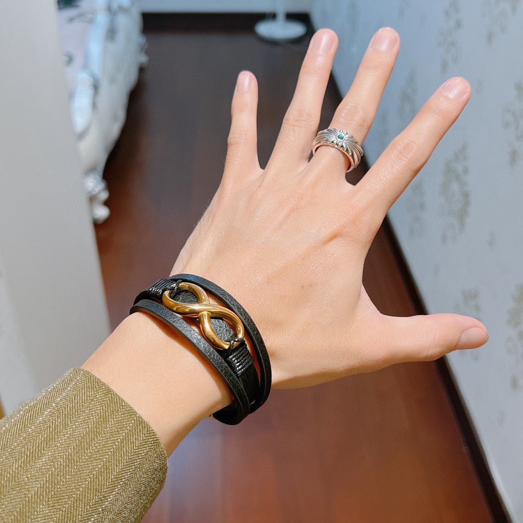antique genuine leather double g Bracelet for men - alternate angle view 3