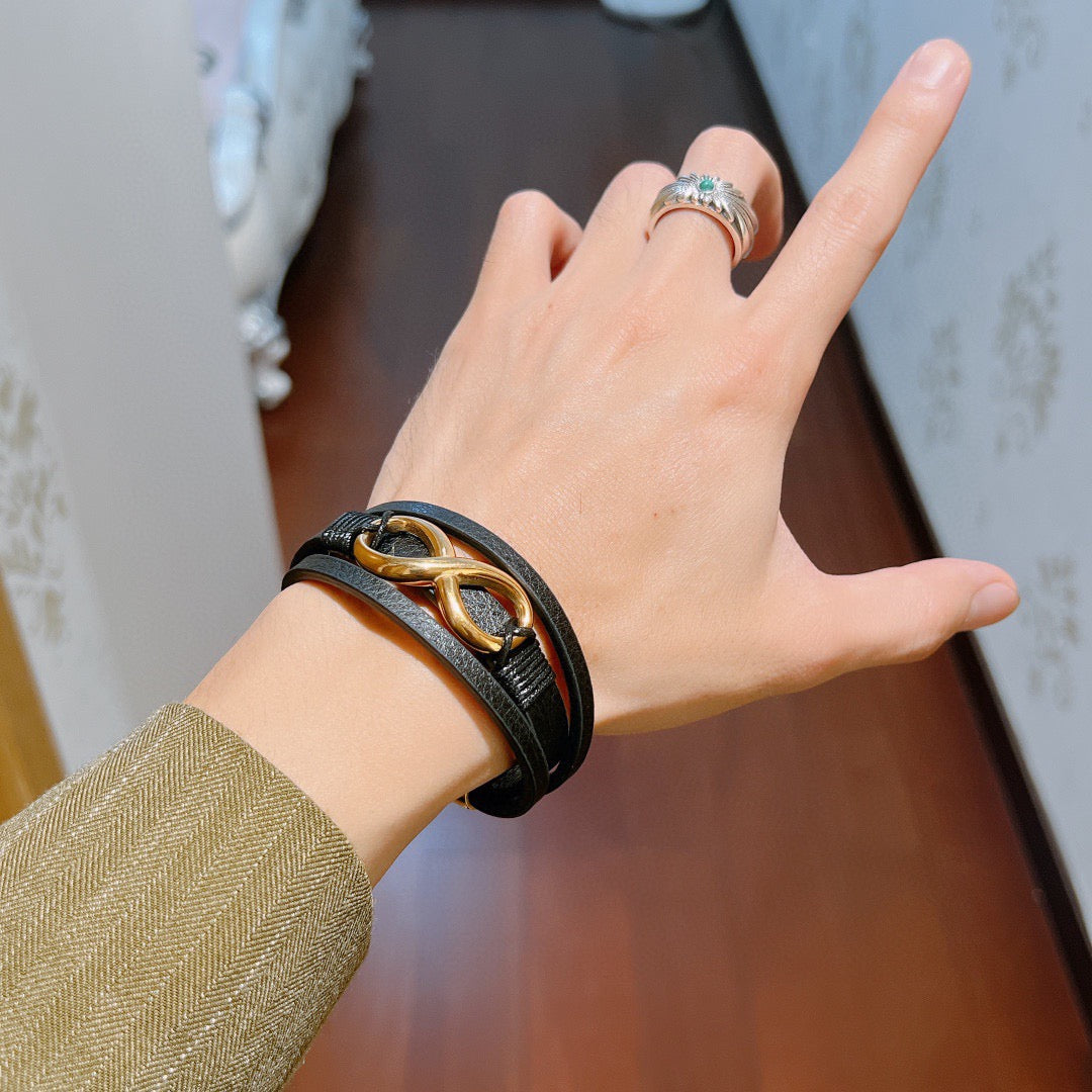 antique genuine leather double g Bracelet for men - alternate angle view 6