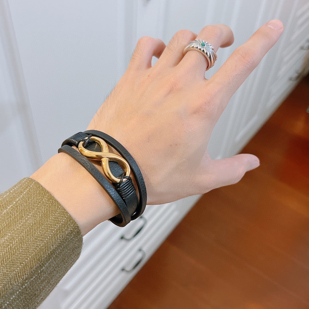 antique genuine leather double g Bracelet for men - alternate angle view 9