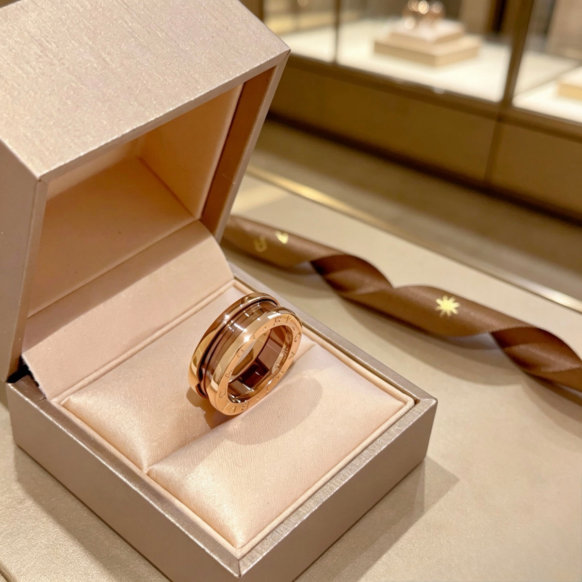 rose gold enamel rose Ring for men - alternate angle view 2