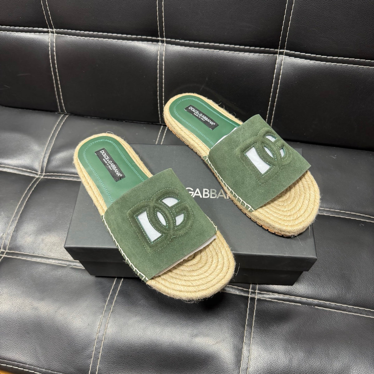 Dolce & Gabbana DG Men's Leather Strap Sandals with Aluminum Buckle
