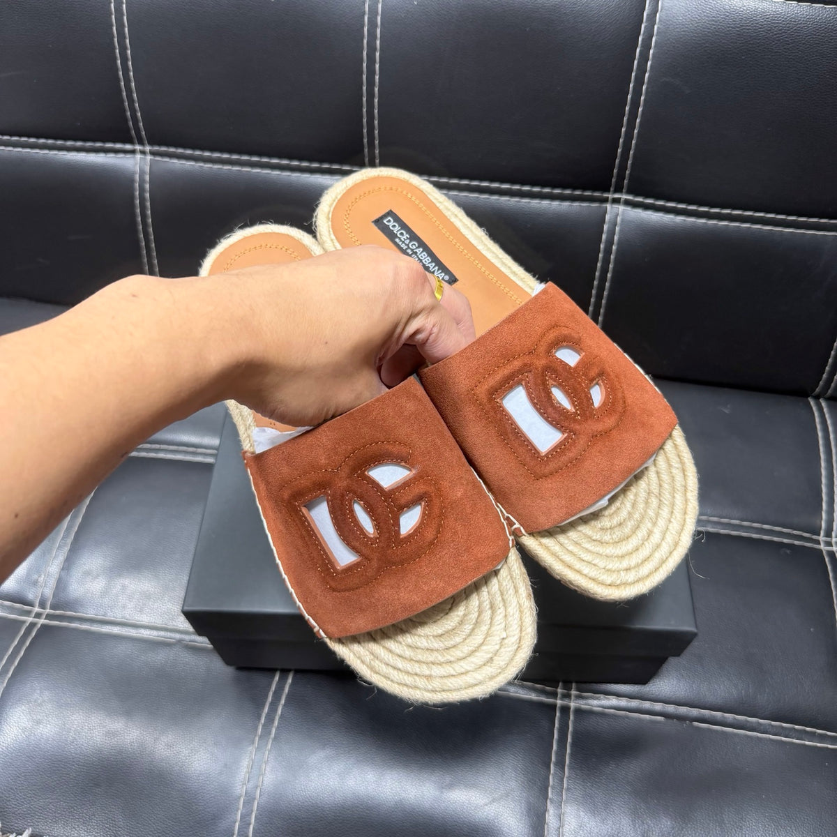 Dolce & Gabbana DG Men's Leather Strap Sandals with Aluminum Buckle