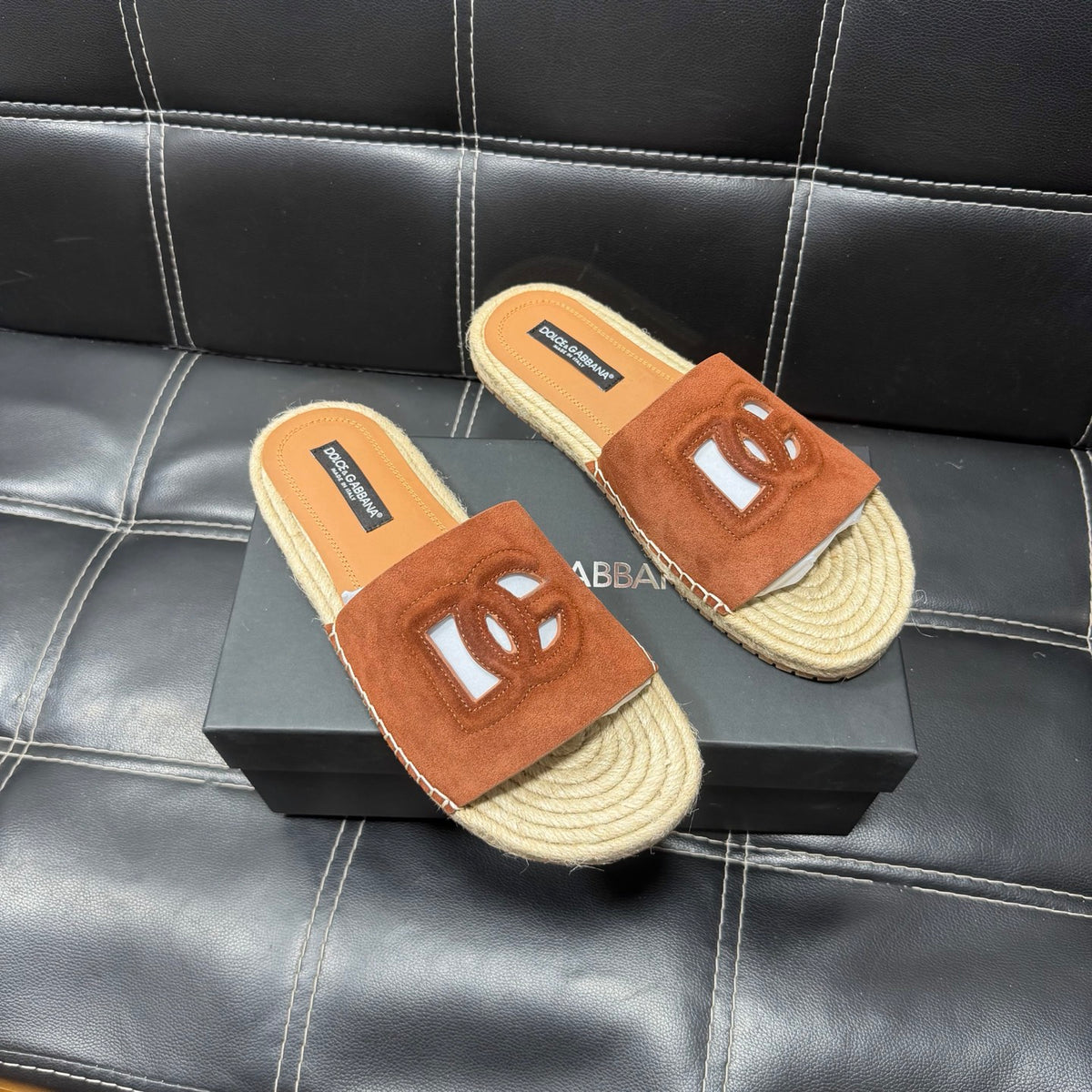 Dolce & Gabbana DG Men's Leather Strap Sandals with Aluminum Buckle