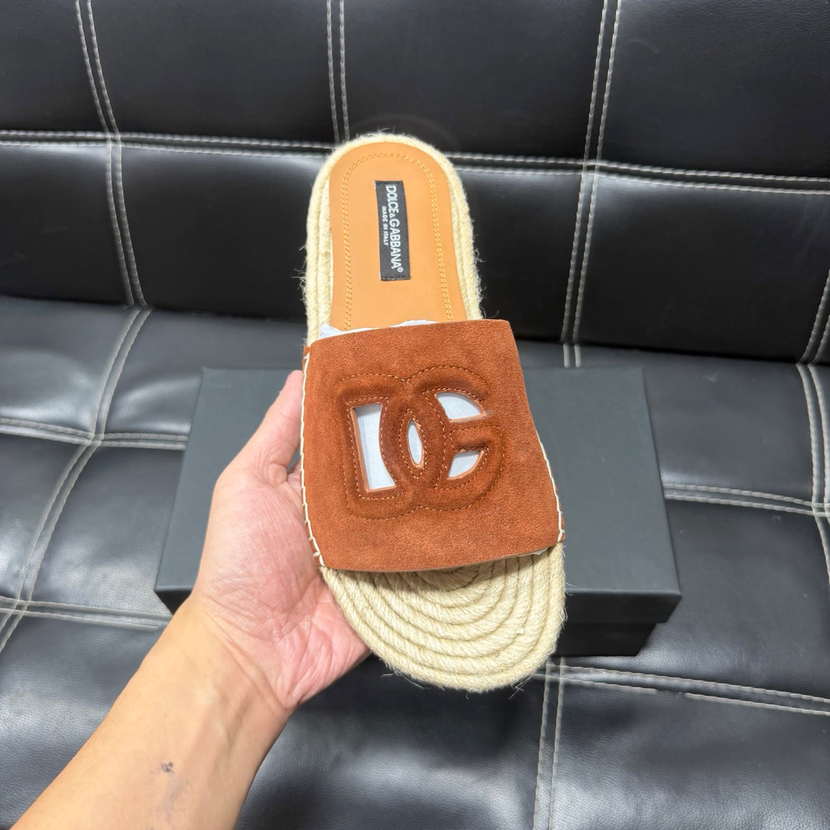 Dolce & Gabbana DG Men's Leather Strap Sandals with Aluminum Buckle