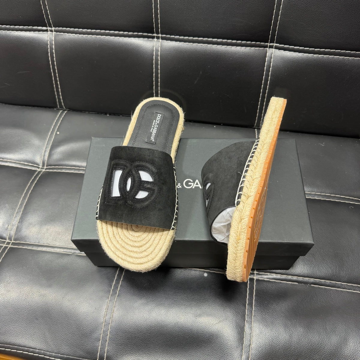 Dolce & Gabbana DG Men's Leather Strap Sandals with Aluminum Buckle