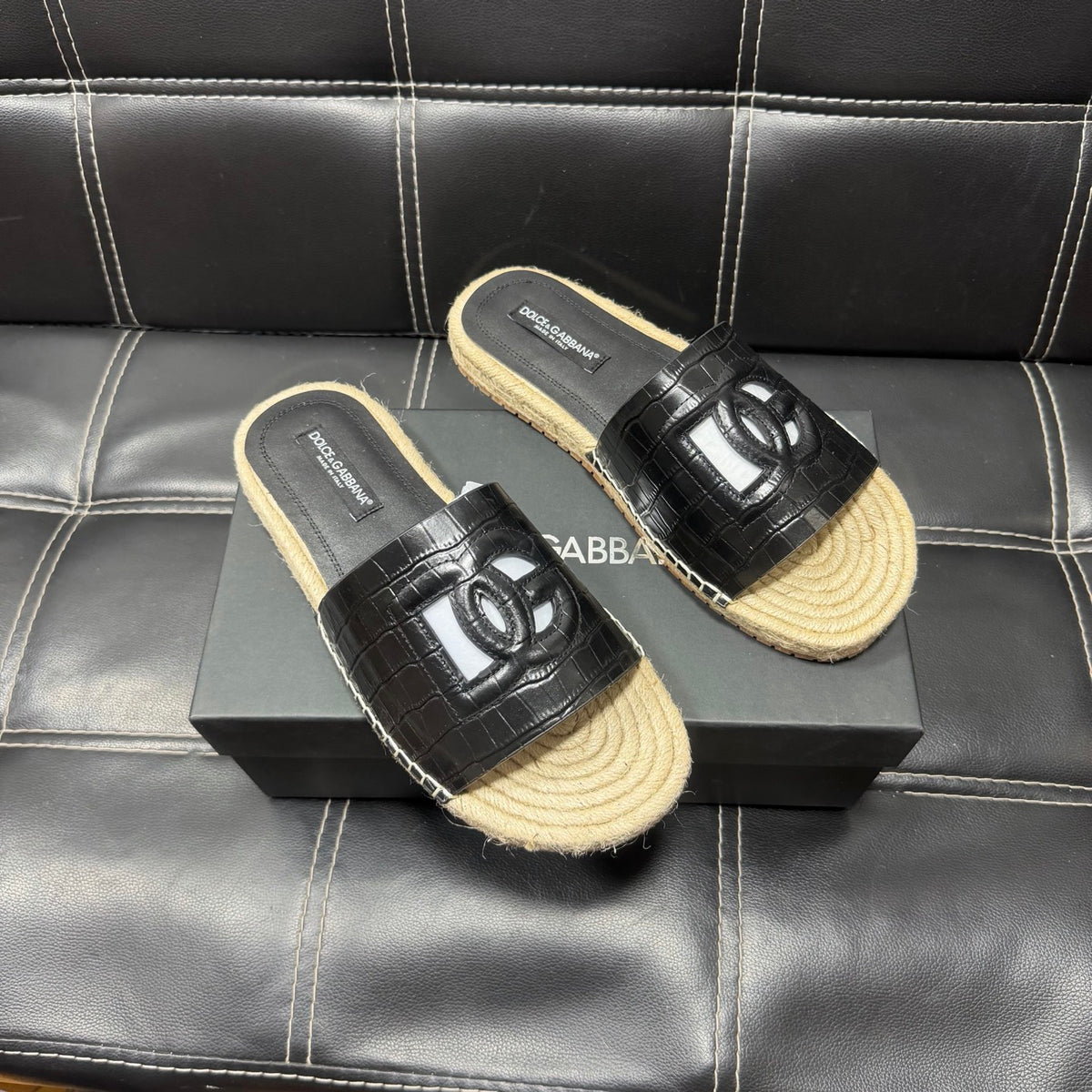 Dolce & Gabbana DG Men's Leather Strap Sandals with Aluminum Buckle