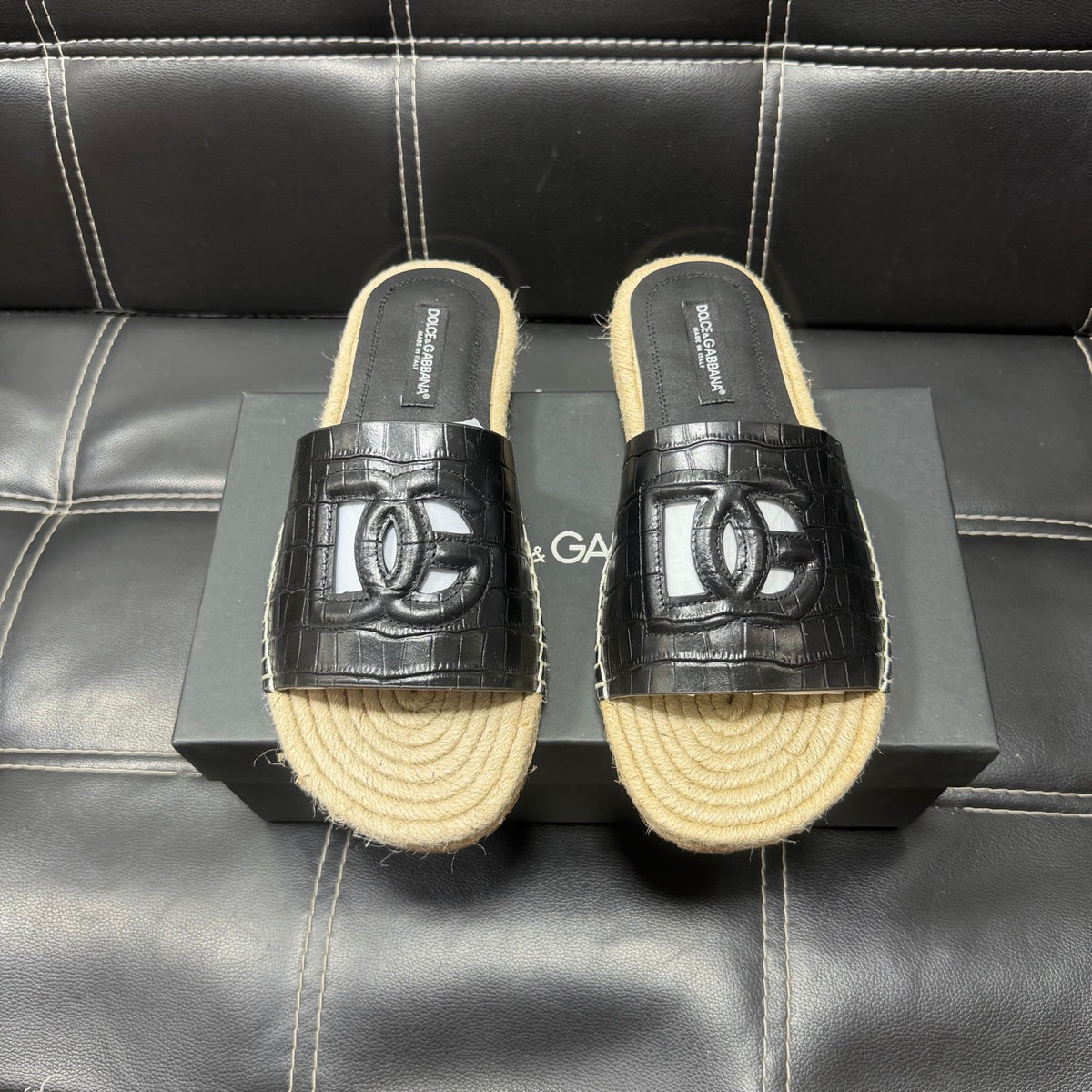 Dolce & Gabbana DG Men's Leather Strap Sandals with Aluminum Buckle