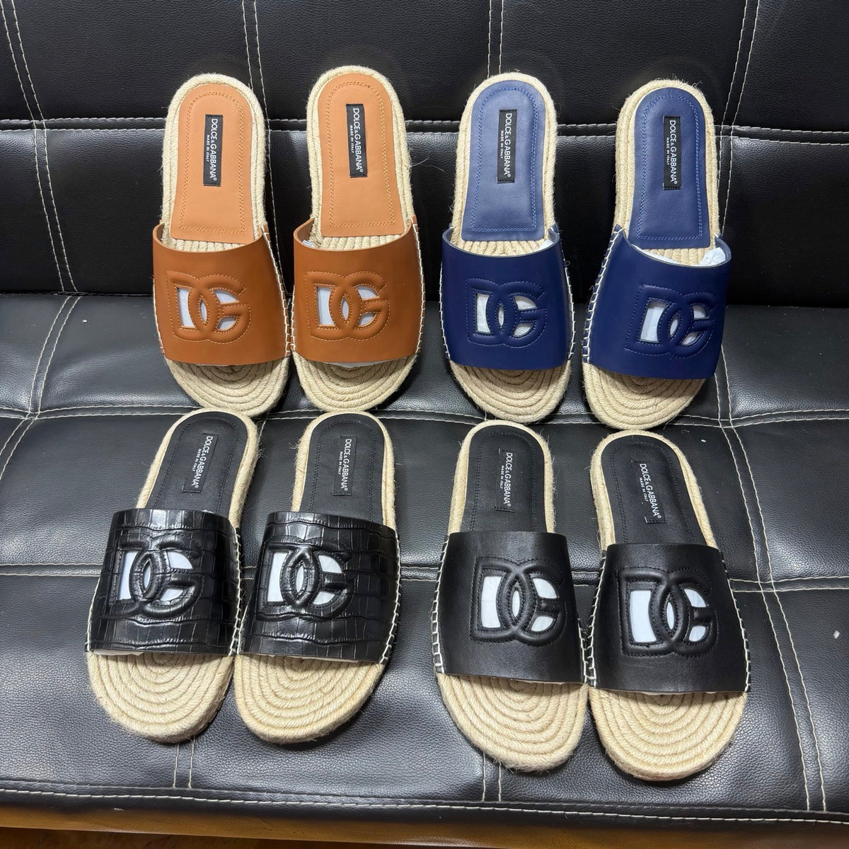 Dolce & Gabbana DG Men's Leather Strap Sandals with Aluminum Buckle