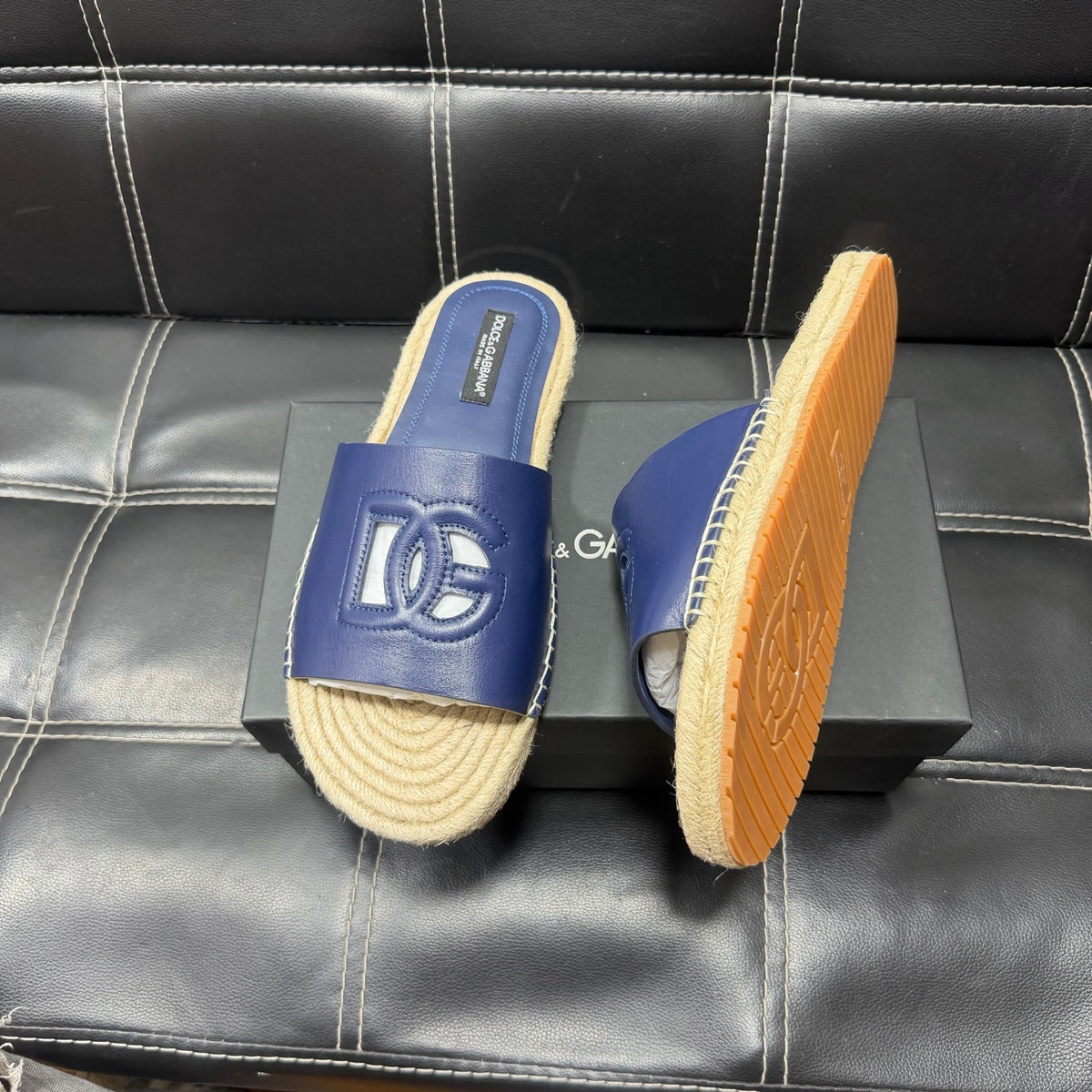 Dolce & Gabbana DG Men's Leather Strap Sandals with Aluminum Buckle