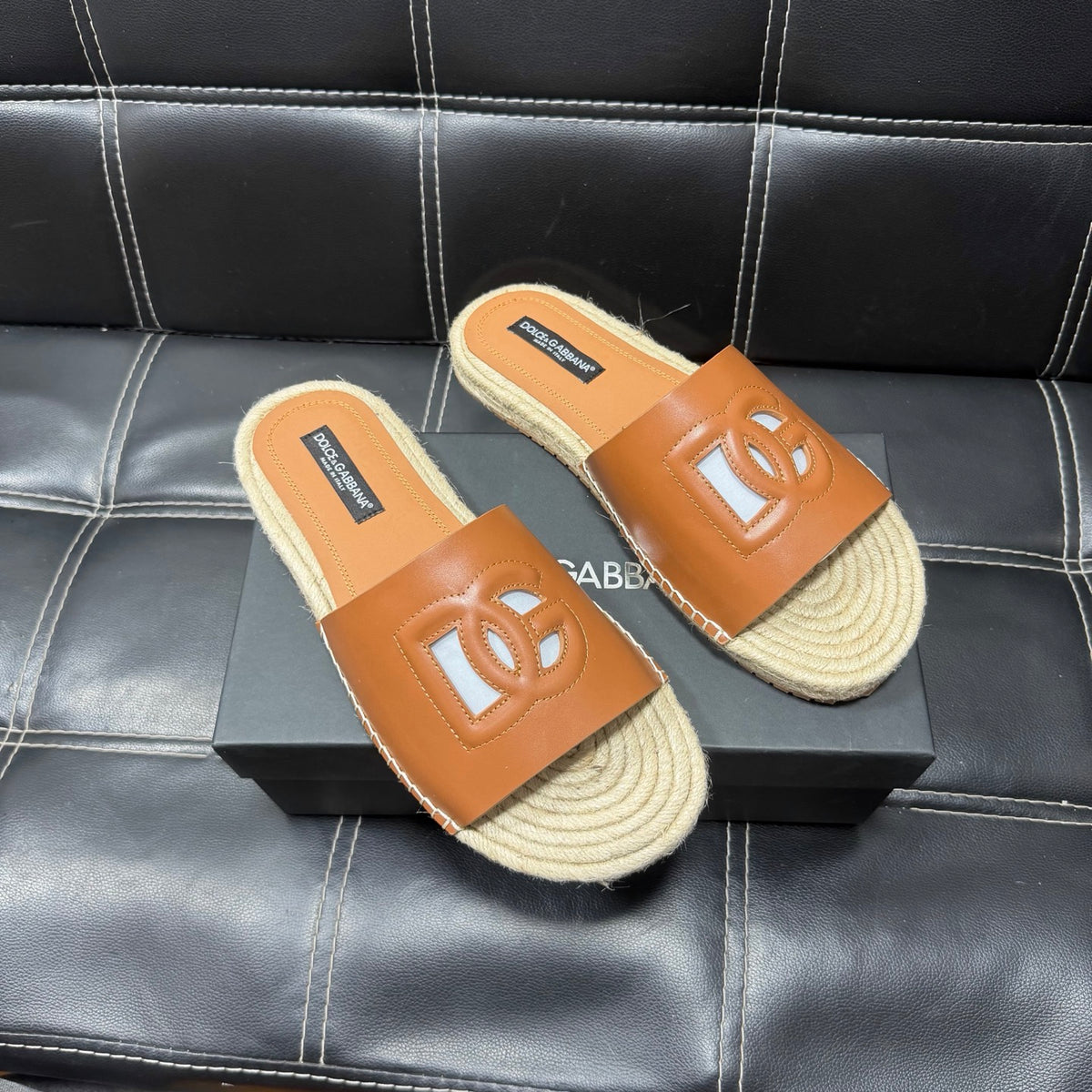 Dolce & Gabbana DG Men's Leather Strap Sandals with Aluminum Buckle