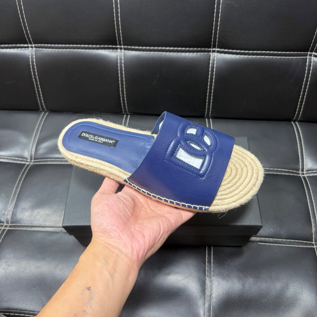 Dolce & Gabbana DG Men's Leather Strap Sandals with Aluminum Buckle