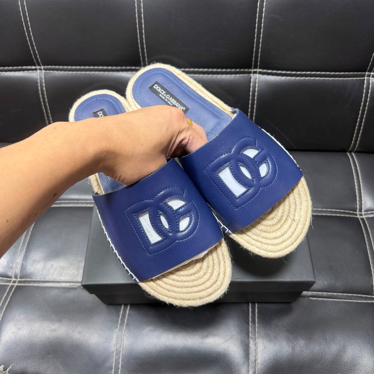 Dolce & Gabbana DG Men's Leather Strap Sandals with Aluminum Buckle