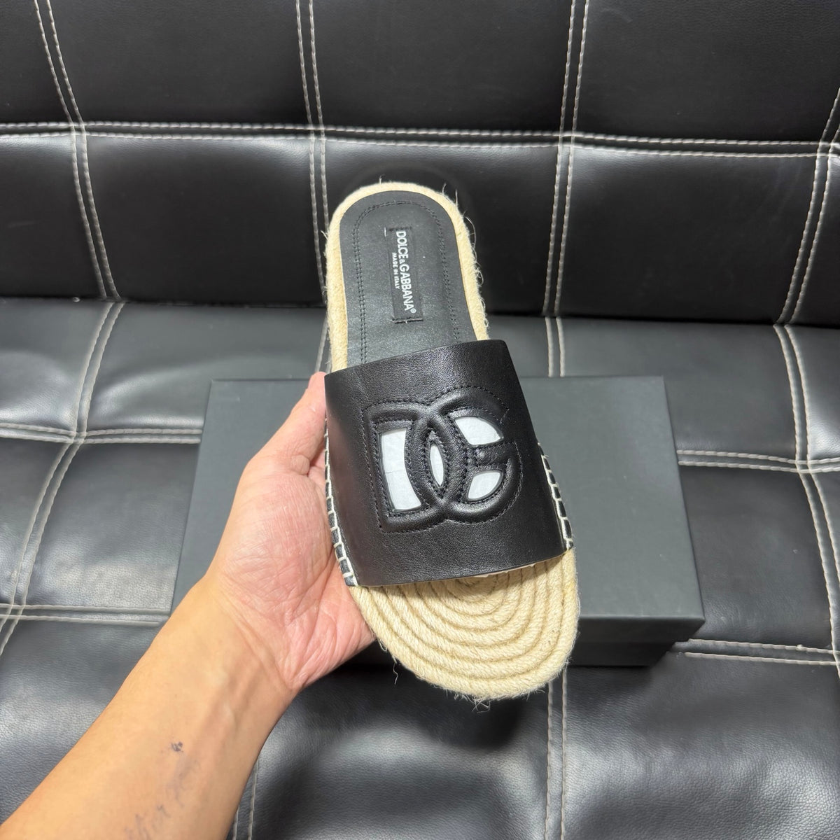 Dolce & Gabbana DG Men's Leather Strap Sandals with Aluminum Buckle