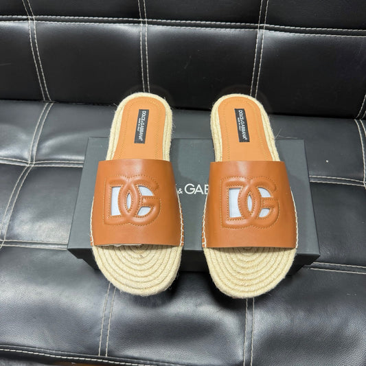 Dolce & Gabbana DG Men's Leather Strap Sandals with Aluminum Buckle