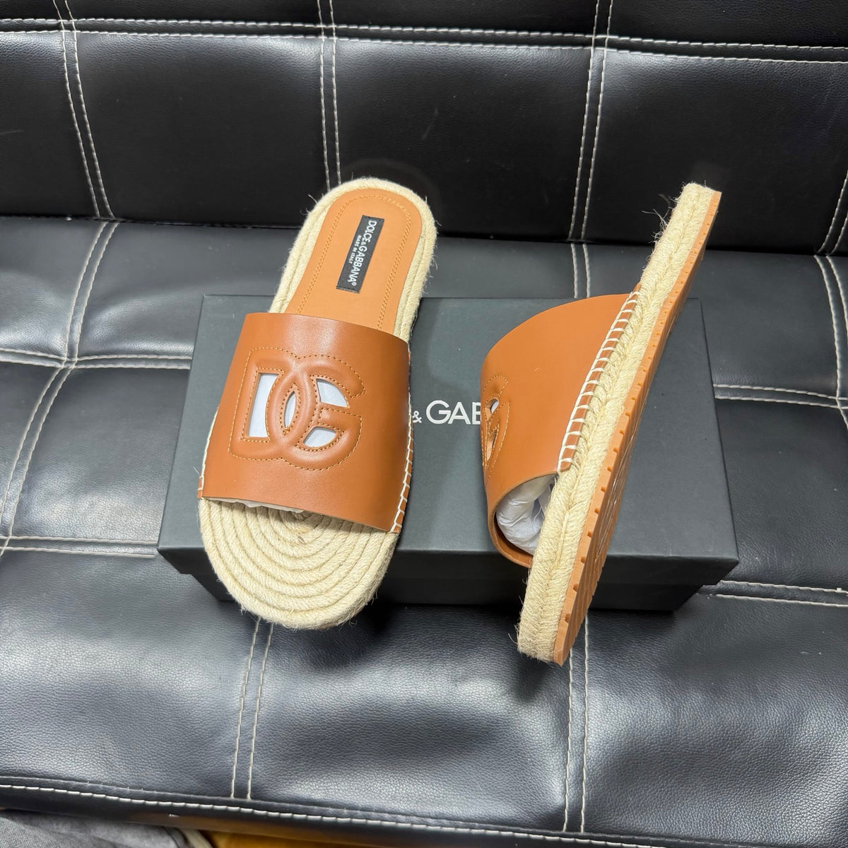 Dolce & Gabbana DG Men's Leather Strap Sandals with Aluminum Buckle