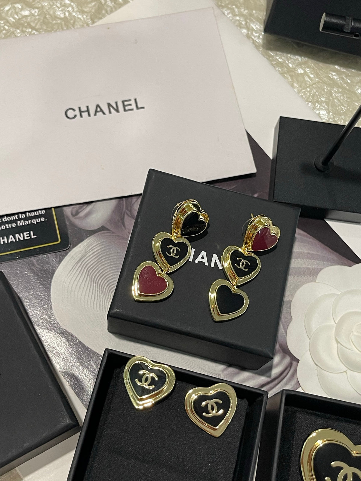 black and gold heart Drop Earrings for women - alternate angle view 7